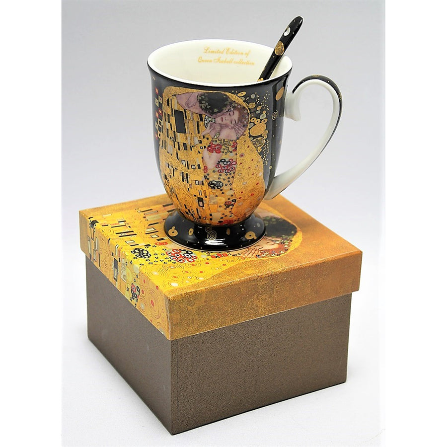 Taza de porcelana Reina Isabel con cuchara, motivo Klimt Kiss, 300ml, W9KL338-09121
