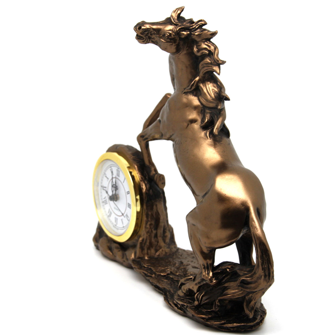 Estatuilla de caballo trepador, reloj, escultura de bronce, números romanos, Reina Isabel