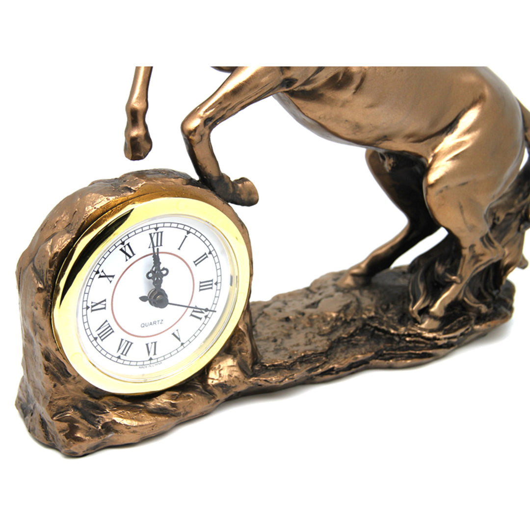 Estatuilla de caballo trepador, reloj, escultura de bronce, números romanos, Reina Isabel