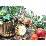 Estatuilla caballo saltando, reloj, decoración bronce, Reina Isabel