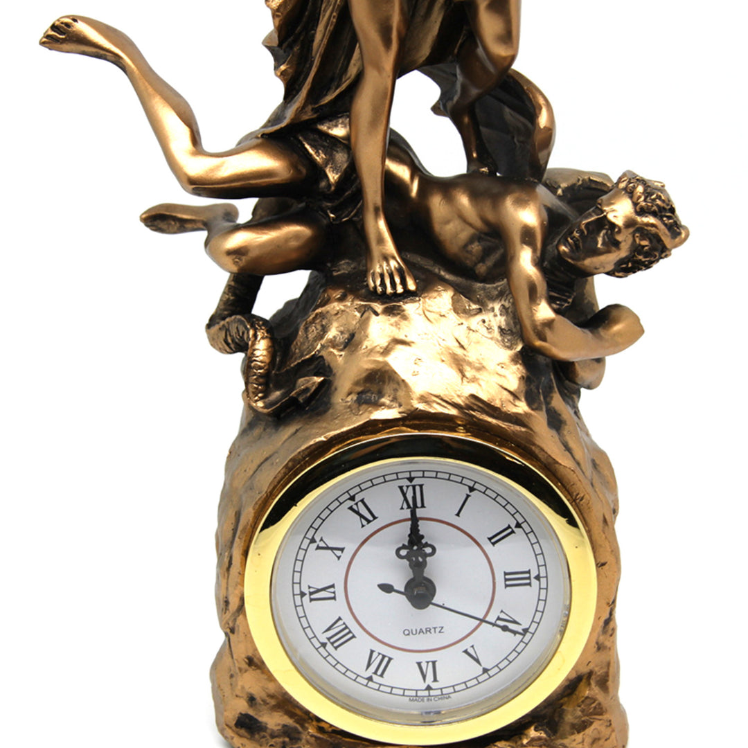 Estatuilla Arcángel Miguel, reloj, escultura religiosa de bronce, Reina Isabel
