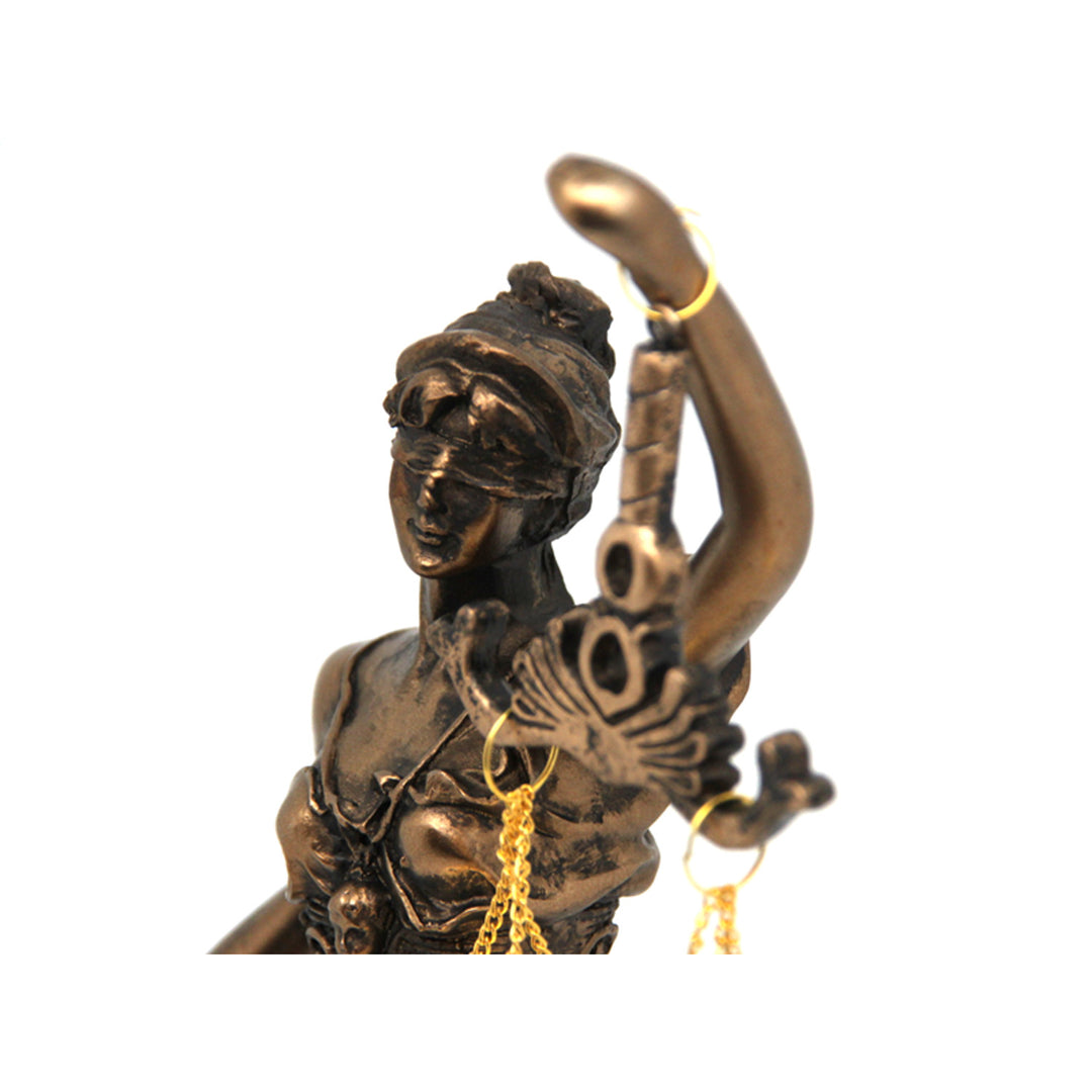 Figurilla de Temida con balanza y espada, escultura legal de bronce, Reina Isabel