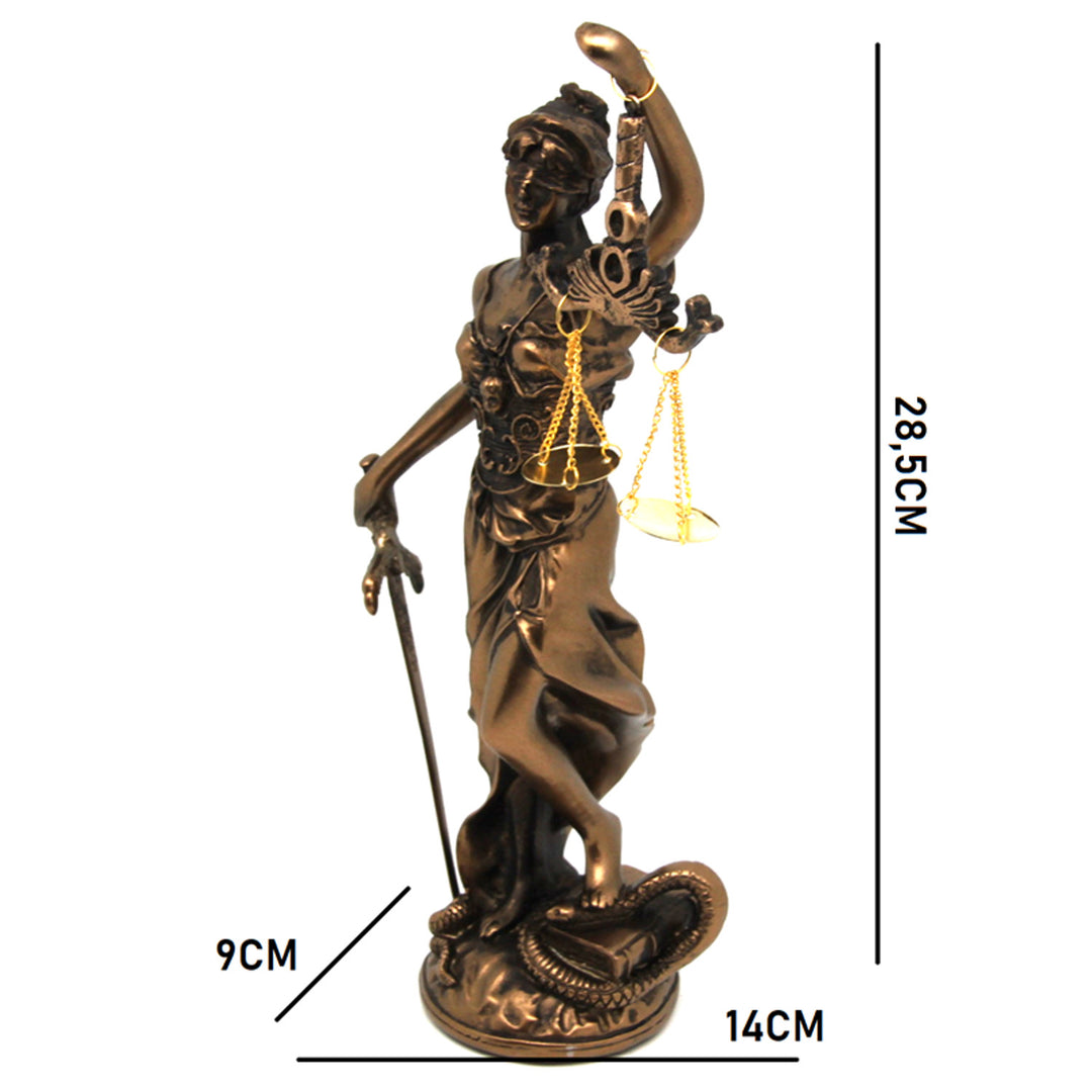 Figurilla de Temida con balanza y espada, escultura legal de bronce, Reina Isabel