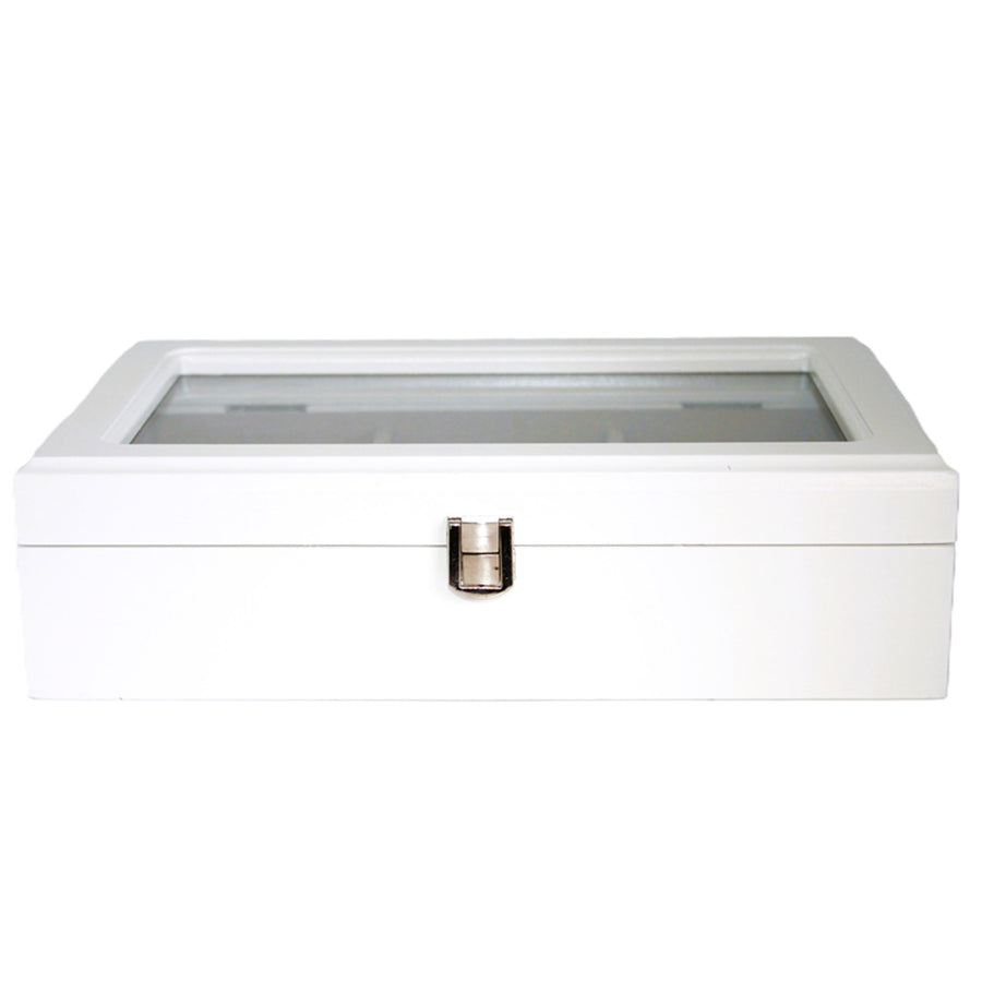 Joyero, madera, blanco, organizador, compartimentos, tapa de cristal, Reina Isabel