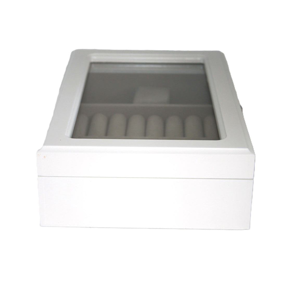 Joyero, madera, blanco, organizador, compartimentos, tapa de cristal, Reina Isabel