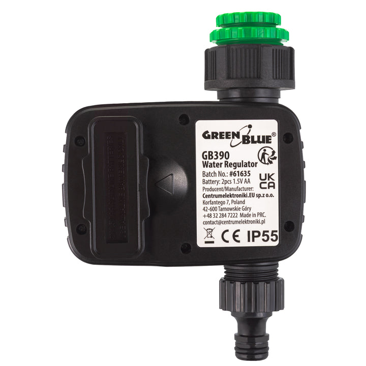 Controlador electrónico de riego GreenBlue, programador, fuente de alimentación 2x1,5V AA, GB390 + 2x pila alcalina Varta Industrial AA
