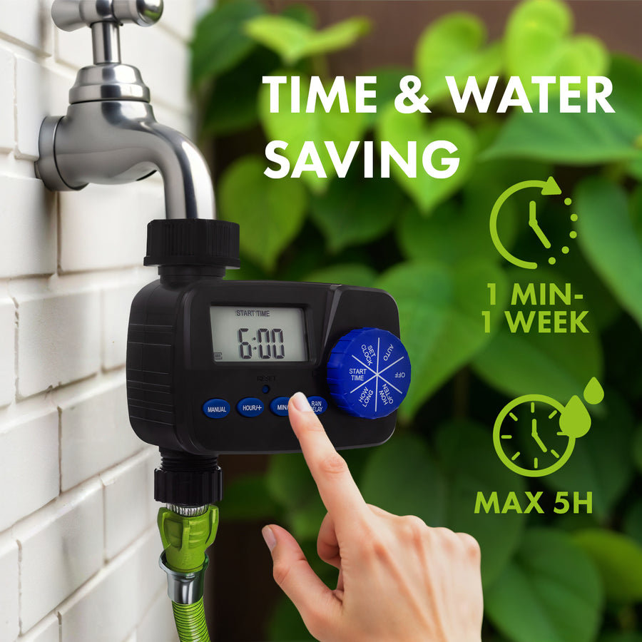 Controlador electrónico de riego GreenBlue, programador, fuente de alimentación 2x1,5V AA, GB390 + 2x pila alcalina Varta Industrial AA