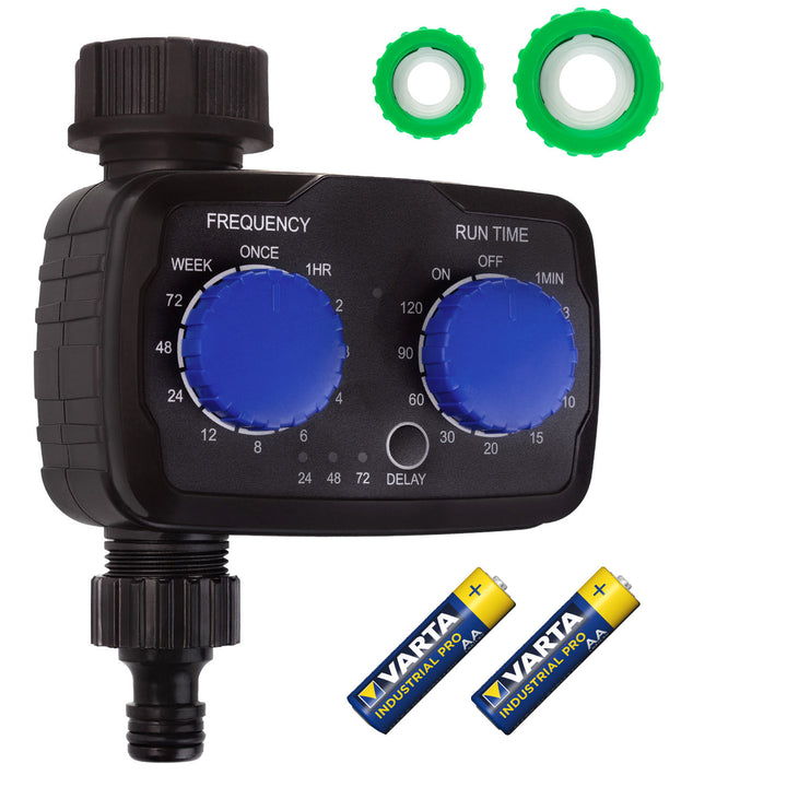 Controlador electrónico de riego GreenBlue, programador, fuente de alimentación 2x 1,5V AA, GB391 + 2x pilas alcalinas Varta Industrial AA