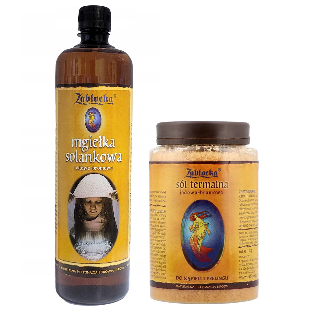 Niebla salina Zablocka 950ml + Sal termal de yodo-bromo, Zablocka - para baño y exfoliación, 1 kg