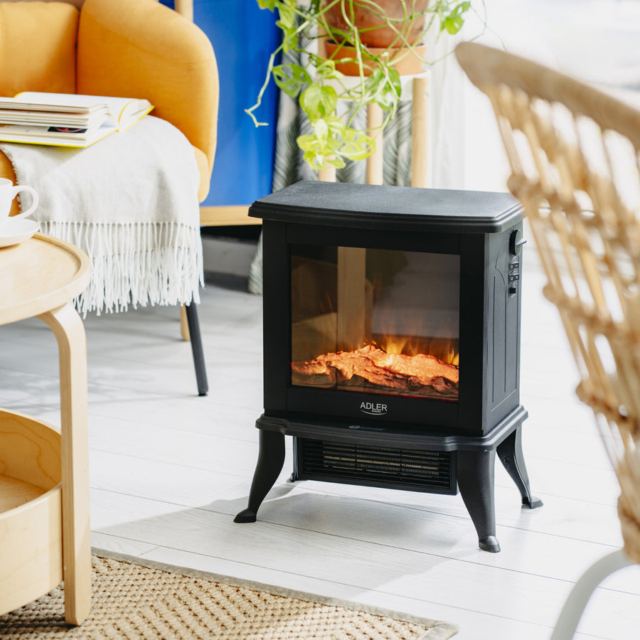 Chimenea eléctrica Adler, 2 niveles de calefacción, potencia máx. 1800W, termostato, efecto llama 3D, AD 7754