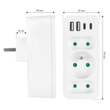 Toma de corriente x3 + 4xUSB Maclean, divisor de 3 tomas, 2xUSB A, 2xUSB C PD 20W, 1x16A + 2x6A, MCE248 F/W, 2 piezas