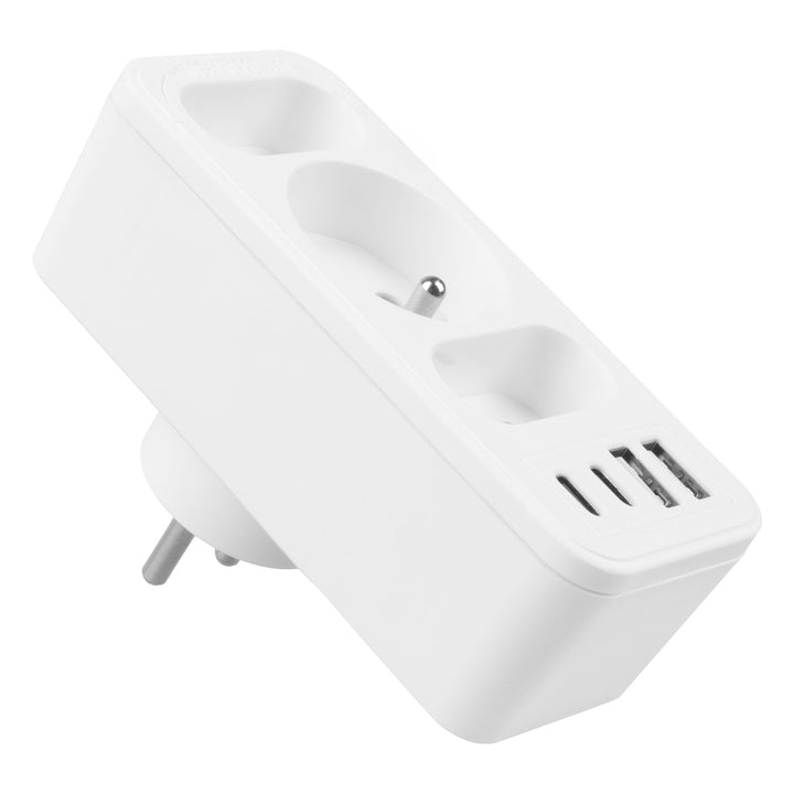 Toma de corriente x3 + 4xUSB Maclean, divisor de 3 tomas, 2xUSB A, 2xUSB C PD 20W, 1x16A + 2x6A, MCE248 F/W, 3 piezas