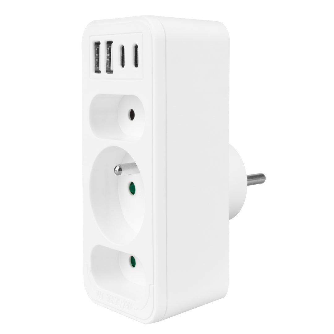 Toma de corriente x3 + 4xUSB Maclean, divisor de 3 tomas, 2xUSB A, 2xUSB C PD 20W, 1x16A + 2x6A, MCE248 F/W, 3 piezas