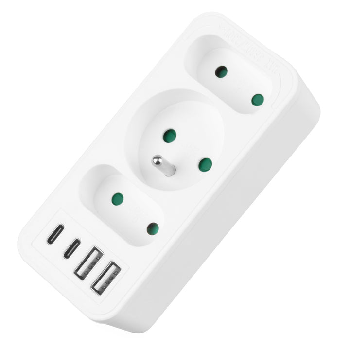 Toma de corriente x3 + 4xUSB Maclean, divisor de 3 tomas, 2xUSB A, 2xUSB C PD 20W, 1x16A + 2x6A, MCE248 F/W, 3 piezas