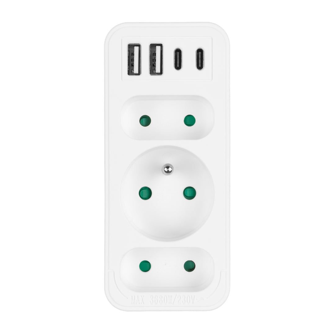 Toma de corriente x3 + 4xUSB Maclean, divisor de 3 tomas, 2xUSB A, 2xUSB C PD 20W, 1x16A + 2x6A, MCE248 F/W, 3 piezas