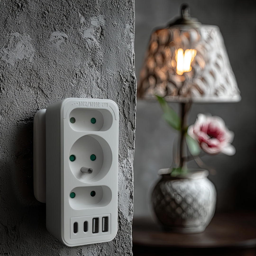 Toma de corriente x3 + 4xUSB Maclean, divisor de 3 tomas, 2xUSB A, 2xUSB C PD 20W, 1x16A + 2x6A, MCE248 F/W, 3 piezas