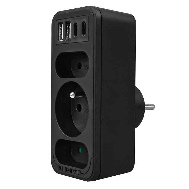 Toma de corriente x3 + 4xUSB Maclean, divisor de 3 tomas, 2xUSB A, 2xUSB C PD 20W, 1x16A + 2x6A, MCE248 F/B, 3 piezas