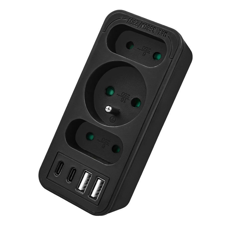 Toma de corriente x3 + 4xUSB Maclean, divisor de 3 tomas, 2xUSB A, 2xUSB C PD 20W, 1x16A + 2x6A, MCE248 F/B, 3 piezas