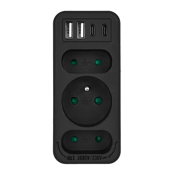 Toma de corriente x3 + 4xUSB Maclean, divisor de 3 tomas, 2xUSB A, 2xUSB C PD 20W, 1x16A + 2x6A, MCE248 F/B, 3 piezas