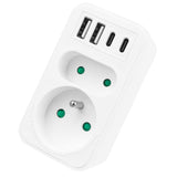 Toma de corriente Maclean x2 + 4xUSB, divisor con 2 tomas, 2xUSB A, 2xUSB C PD 20W, 1x16A + 1x6A, MCE249 F/W, 2 piezas