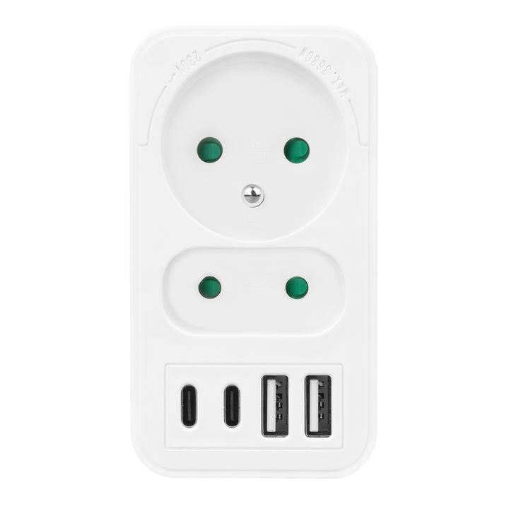 Toma de corriente Maclean x2 + 4xUSB, divisor con 2 tomas, 2xUSB A, 2xUSB C PD 20W, 1x16A + 1x6A, MCE249 F/W, 2 piezas