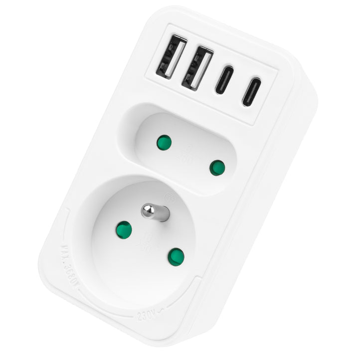 Toma de corriente Maclean x2 + 4xUSB, divisor con 2 tomas, 2xUSB A, 2xUSB C PD 20W, 1x16A + 1x6A, MCE249 F/W, 3 piezas