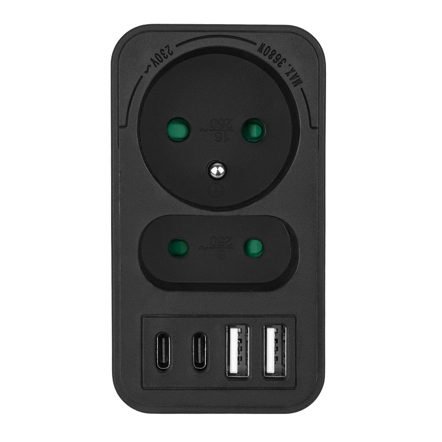 Toma de corriente Maclean x2 + 4xUSB, divisor con 2 tomas, 2xUSB A, 2xUSB C PD 20W, 1x16A + 1x6A, MCE249 F/B, 2 piezas
