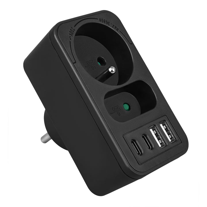 Toma de corriente Maclean x2 + 4xUSB, divisor con 2 tomas, 2xUSB A, 2xUSB C PD 20W, 1x16A + 1x6A, MCE249 F/B, 3 piezas