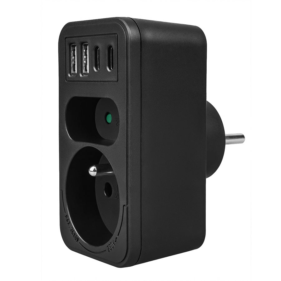Toma de corriente Maclean x2 + 4xUSB, divisor con 2 tomas, 2xUSB A, 2xUSB C PD 20W, 1x16A + 1x6A, MCE249 F/B, 3 piezas