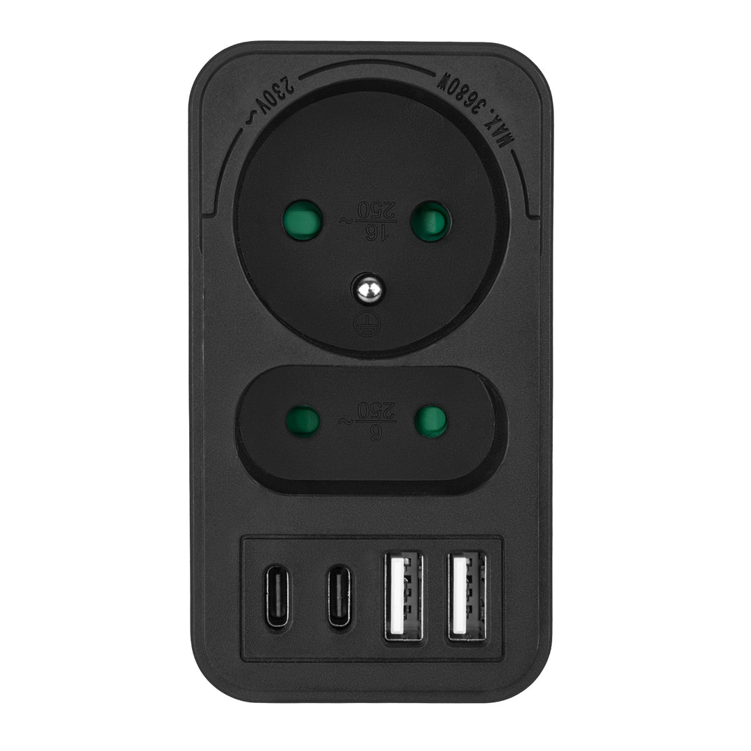 Toma de corriente Maclean x2 + 4xUSB, divisor con 2 tomas, 2xUSB A, 2xUSB C PD 20W, 1x16A + 1x6A, MCE249 F/B, 3 piezas