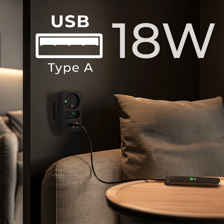 Toma de corriente Maclean x2 + 4xUSB, divisor con 2 tomas, 2xUSB A, 2xUSB C PD 20W, 1x16A + 1x6A, MCE249 F/B, 3 piezas