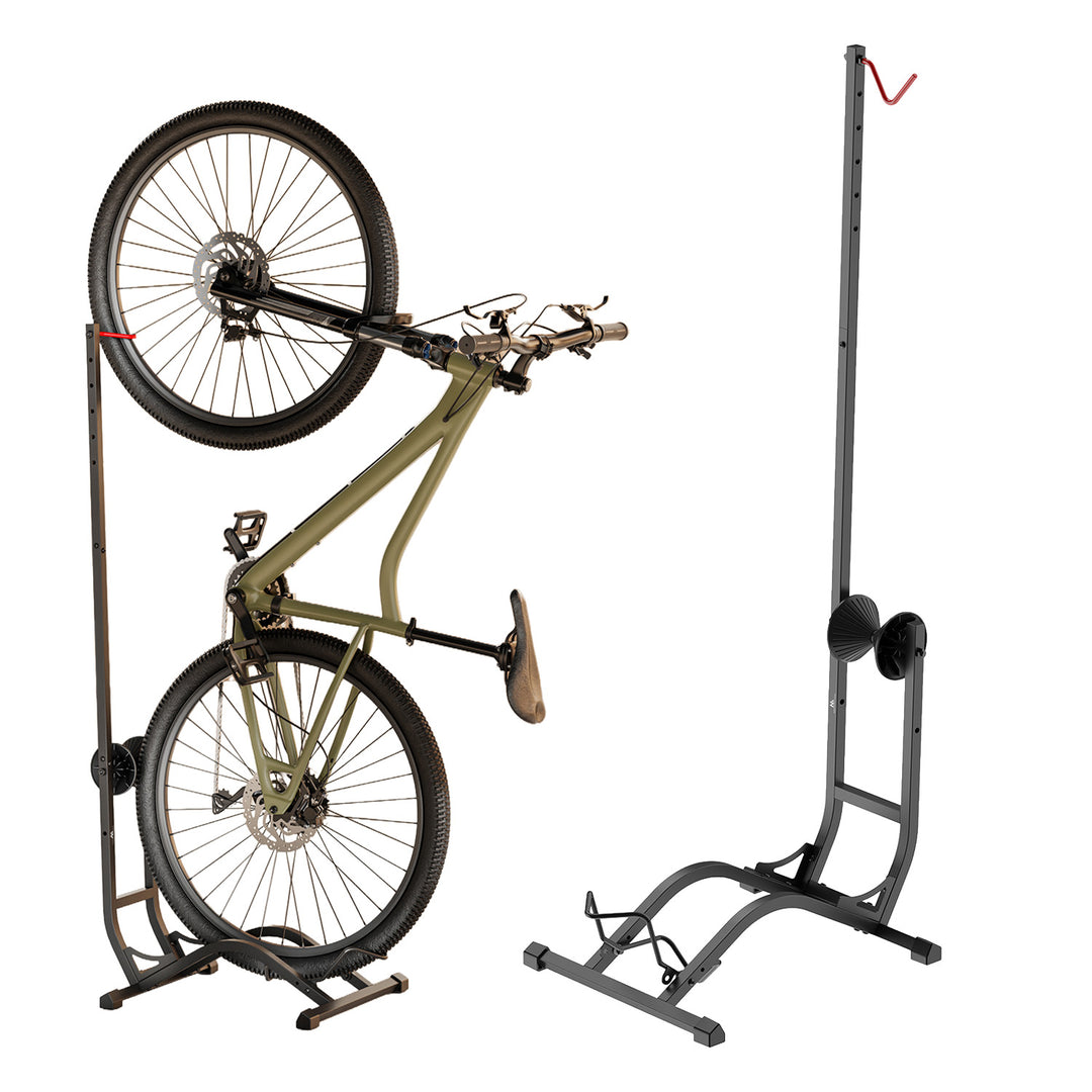 Soporte de suelo para bicicletas Maclean, independiente, horizontal/vertical, para almacenamiento, acero, carga máxima de 35 kg, MC-170