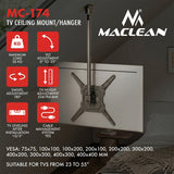 Soporte / colgador de techo para televisores Maclean, carga máxima de 35 kg, 23-55", VESA máximo 400x400, MC-174
