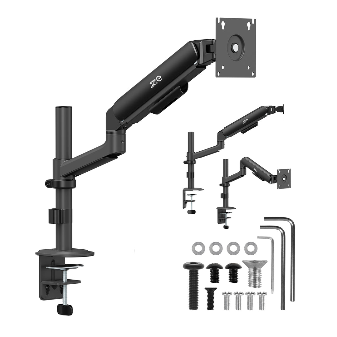 Soporte / colgador para monitor Ergo Office, resorte de gas, 17"-32", 1-10 kg, negro mate, VESA máx. 100x100, ER-691 B