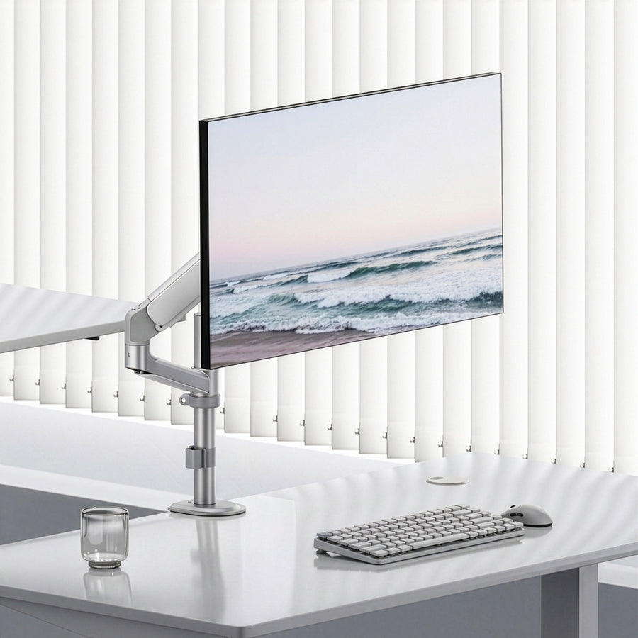 Soporte / colgador para monitor Ergo Office, resorte de gas, 17"-32", 1-10 kg, blanco mate, VESA máx. 100x100, ER-691 W