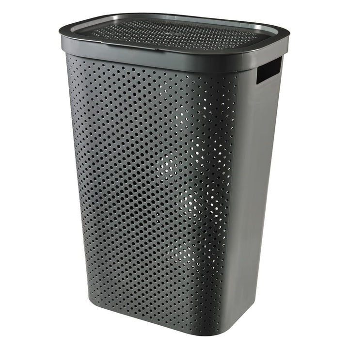 Curver Infinity Recycled mangle / cesto para la ropa, Capacidad 40L, Gris oscuro, 100% reciclado, 245675 + Curver Infinity Recycled 60L cesto para la ropa