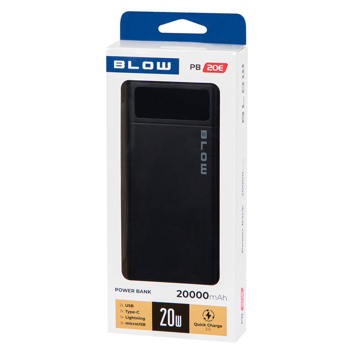 Batería externa de 20 000 mAh PB20E con Quick Charge 30 y Power Delivery de 20 W, color negro, de Blow