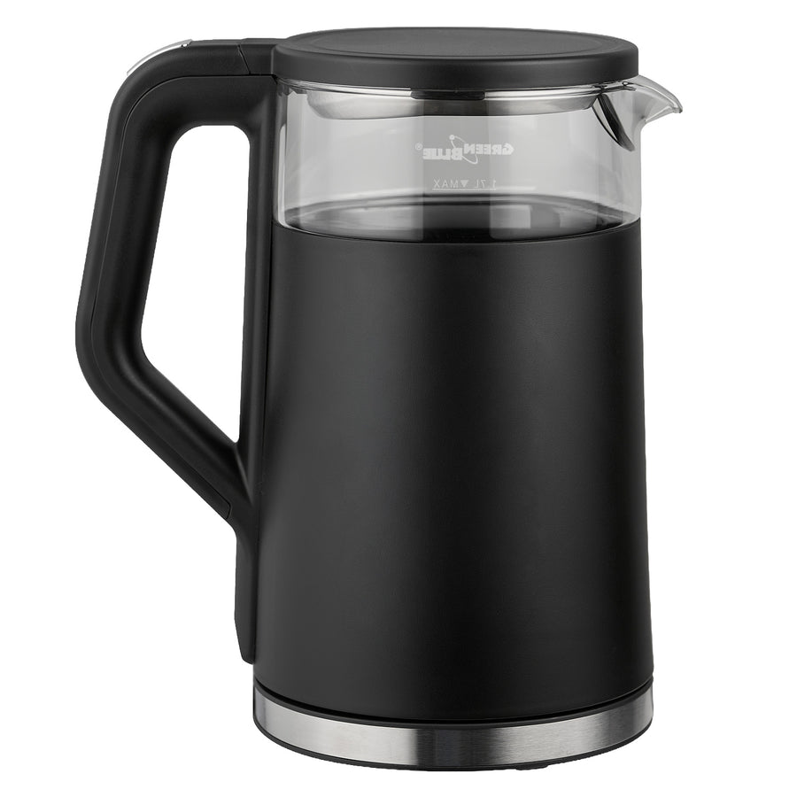 Hervidor eléctrico inalámbrico GreenBlue, capacidad de 1,7 l, depósito de agua de cristal, pantalla clara, selección de temperatura, 2200 W, GB670 B