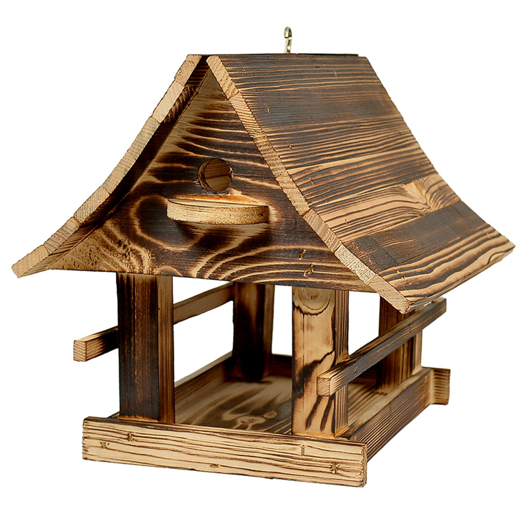Comedero para pájaros Woodok, de madera, cocido, gancho para colgar + alpiste 1kg