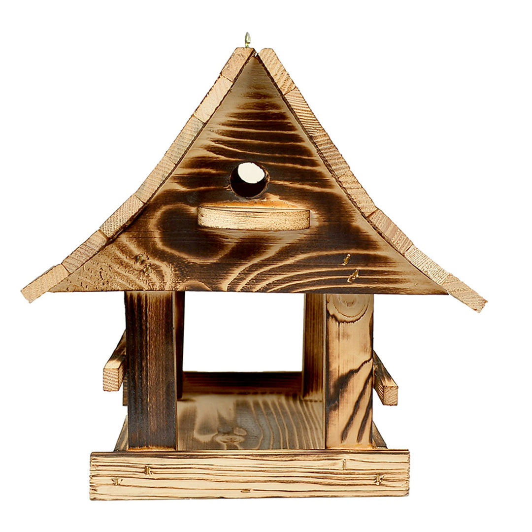 Comedero para pájaros Woodok, de madera, cocido, gancho para colgar + alpiste 1kg
