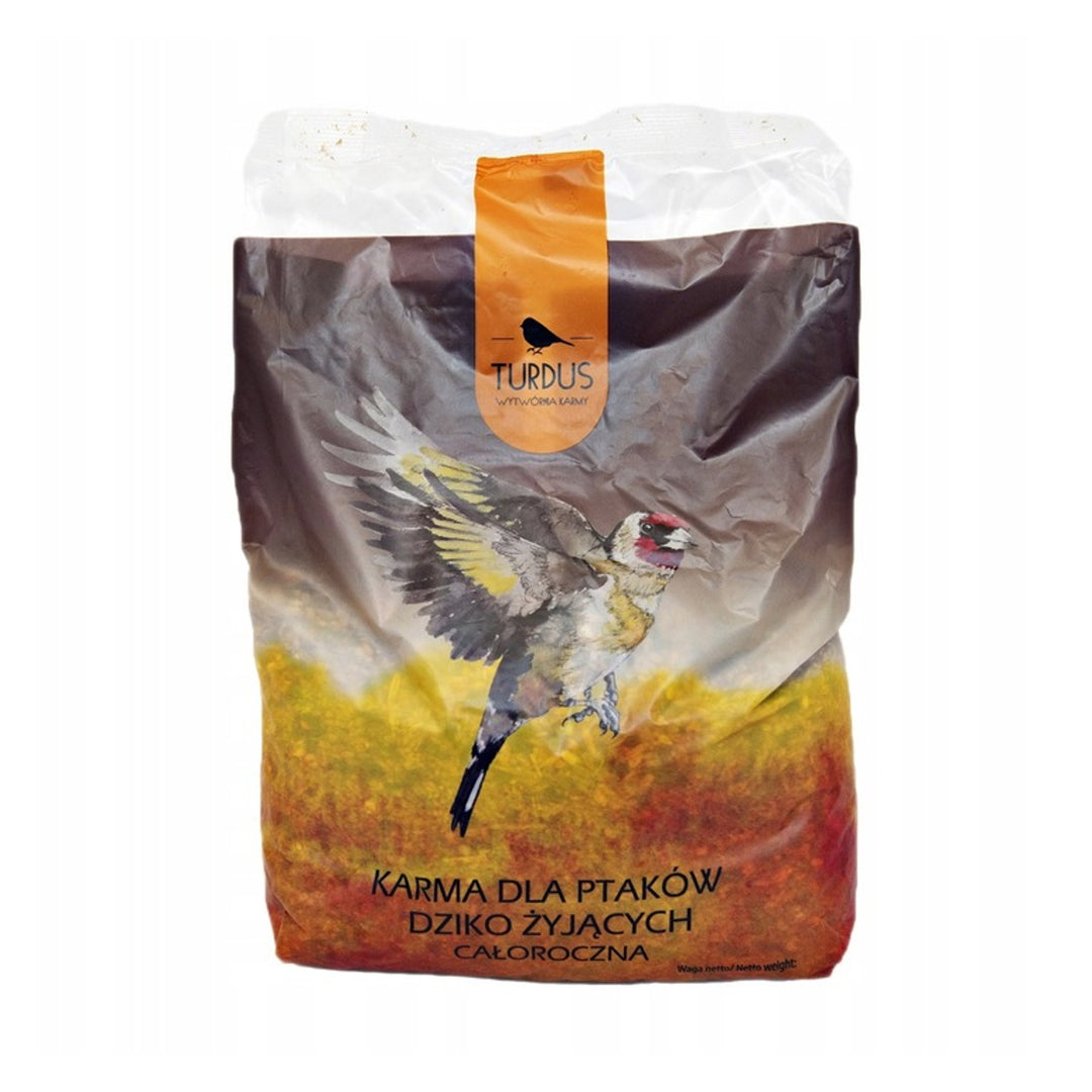 Comedero para pájaros Woodok, de madera, cocido, gancho para colgar + alpiste 1kg