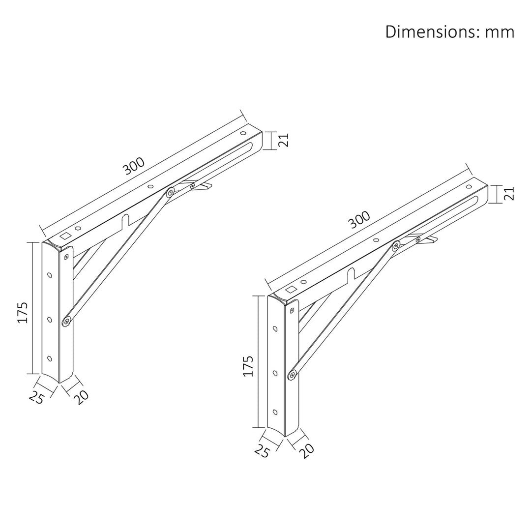 Soporte plegable para estantería de pared Maclean, mín. 250 mm, máx. 500 mm, máx. 50 kg, 2 unidades, MC-194