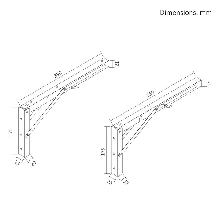 Soporte plegable para estantería de pared Maclean, mín. 300 mm, máx. 600 mm, máx. 50 kg, 2 unidades, MC-195