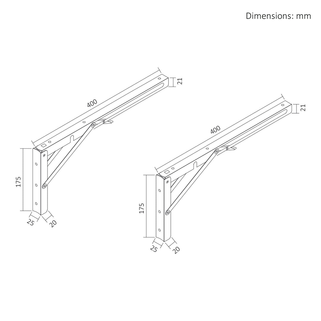 Soporte plegable para estantería de pared Maclean, mín. 350 mm, máx. 700 mm, máx. 50 kg, 2 unidades, MC-196