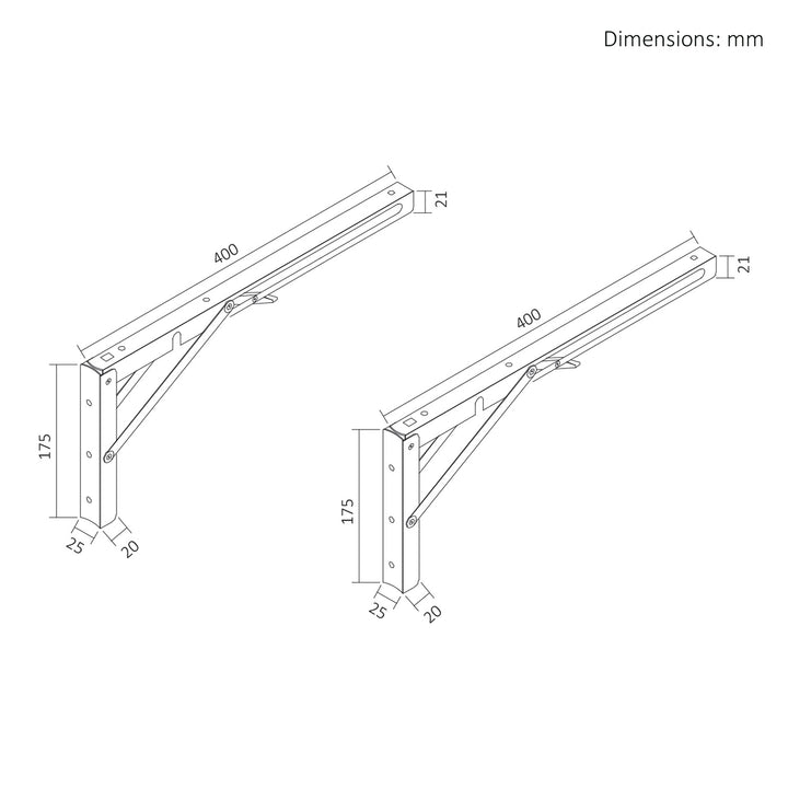 Soporte plegable para estantería de pared Maclean, mín. 350 mm, máx. 700 mm, máx. 50 kg, 2 unidades, MC-196