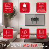 Soporte / colgador para TV Maclean, VESA máx. 200x200, 13-43", hasta 45 kg, negro, inclinación ajustable de +2° a -10°, MC-189