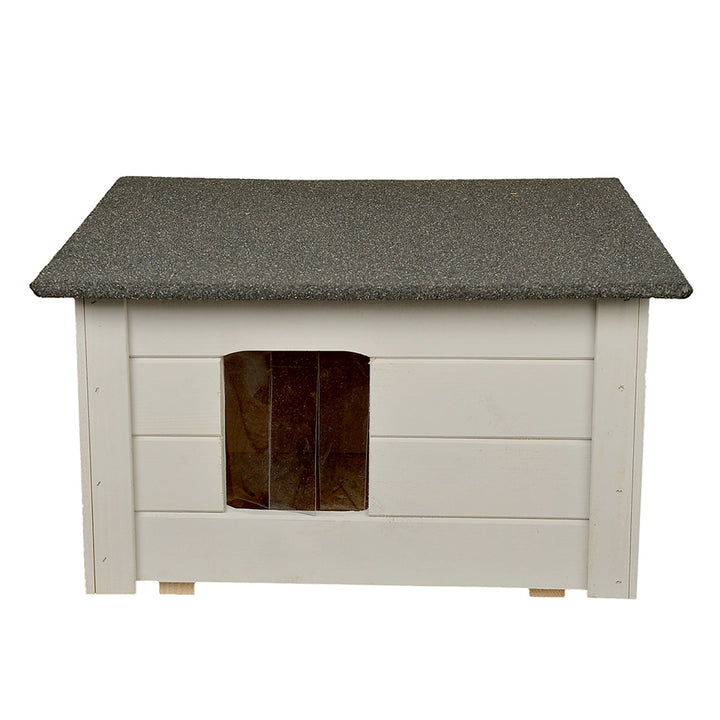 Caseta para perros y gatos Woodok, aislada, madera de abeto, gris claro + ropa de cama