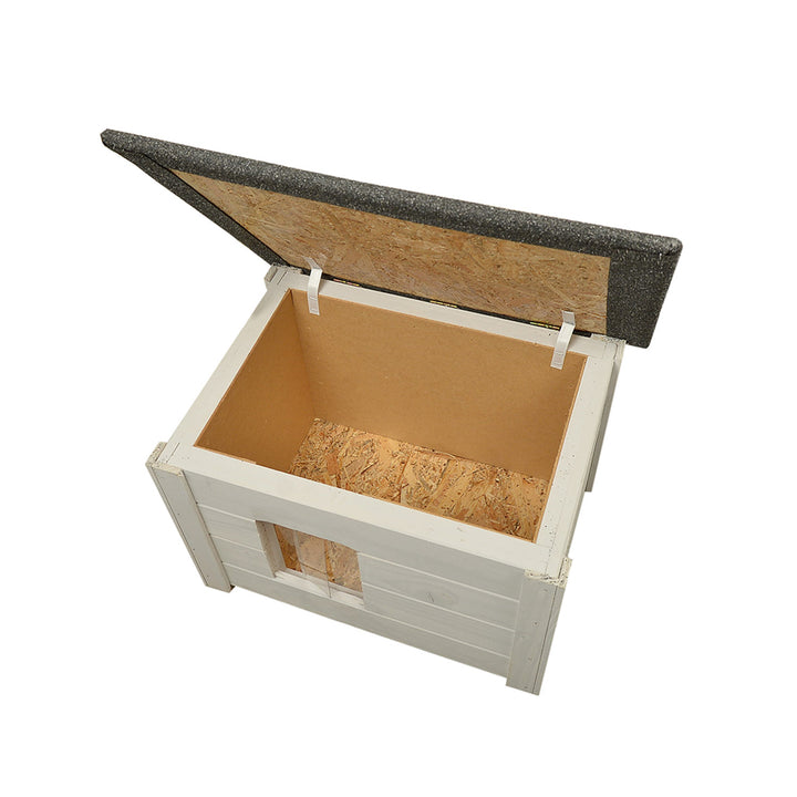 Caseta para perros y gatos Woodok, aislada, madera de abeto, gris claro + ropa de cama