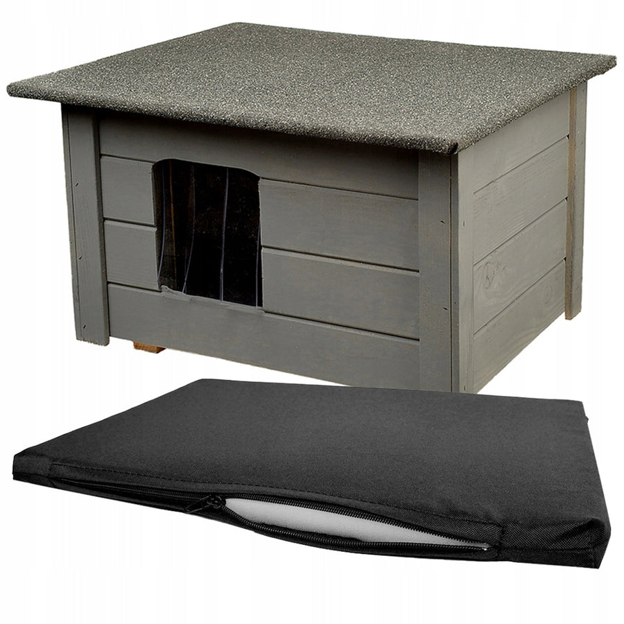 Caseta para perro Woodok, aislada, madera de abeto, gris + cama para perro