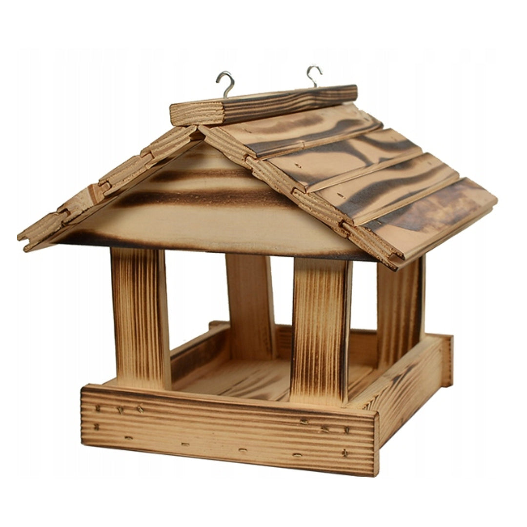Comedero para pájaros Woodok, madera de abeto, cocido, ganchos resistentes + alpiste 1kg